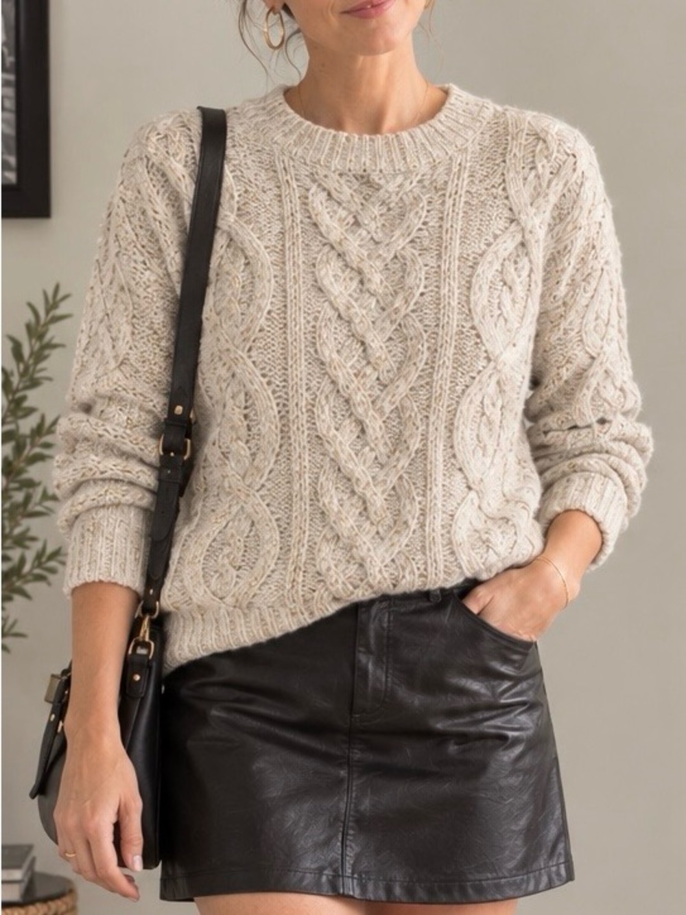 BB Dakota Holiday Knit Crewneck Sweater in Creamy Tan